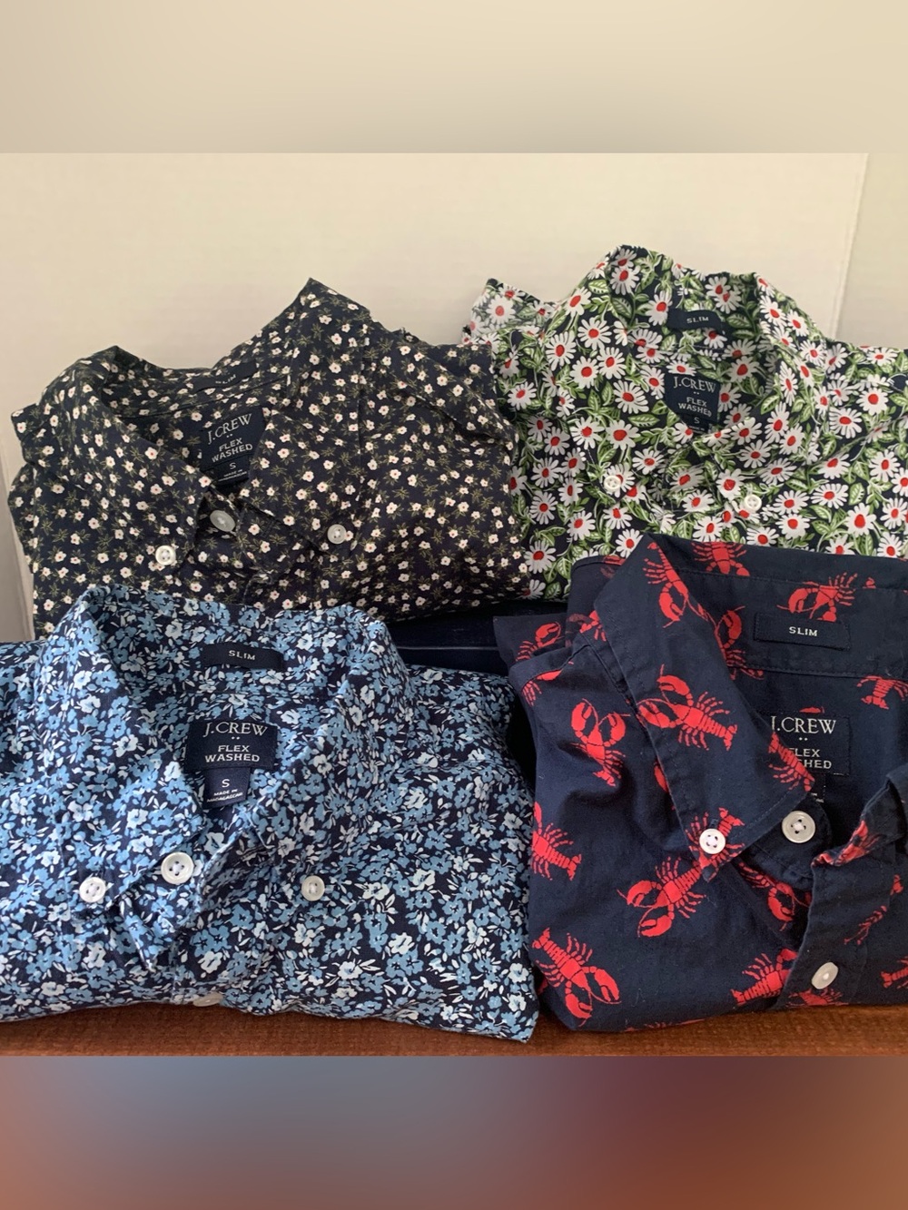 J. Crew Flex Washed Shirt Mens Small Slim Blue Floral Print Cotton Lot of (4)